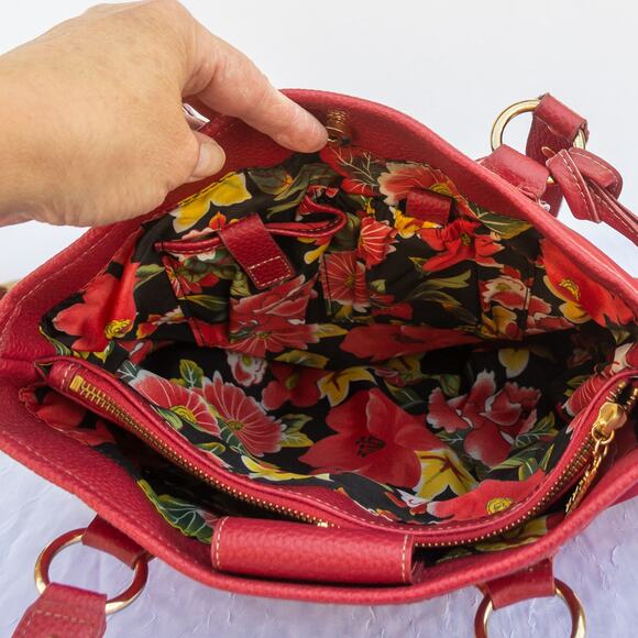 Vintage Y2K Purse MAXX NEW YORK Red Canvas Leather Tote Shoulder Bag Handbag - Picture 11 of 13